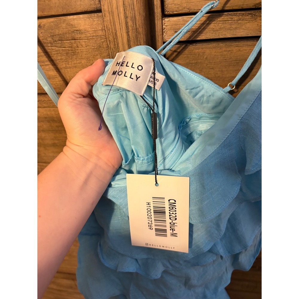 Hello Molly Blue One Shoulder Ruffle Tiered Mini Dress CM6032D Size 6 NEW - Picture 3 of 8